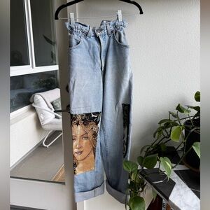 Light Blue Jeans with Artistic Patchwork